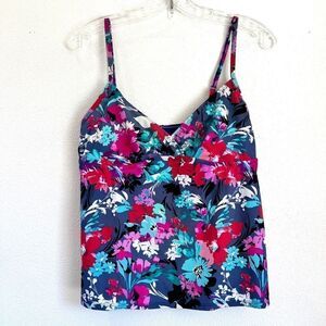 Catalina Floral Tankini Swimsuit Top Blue Pink Aqua Size Large